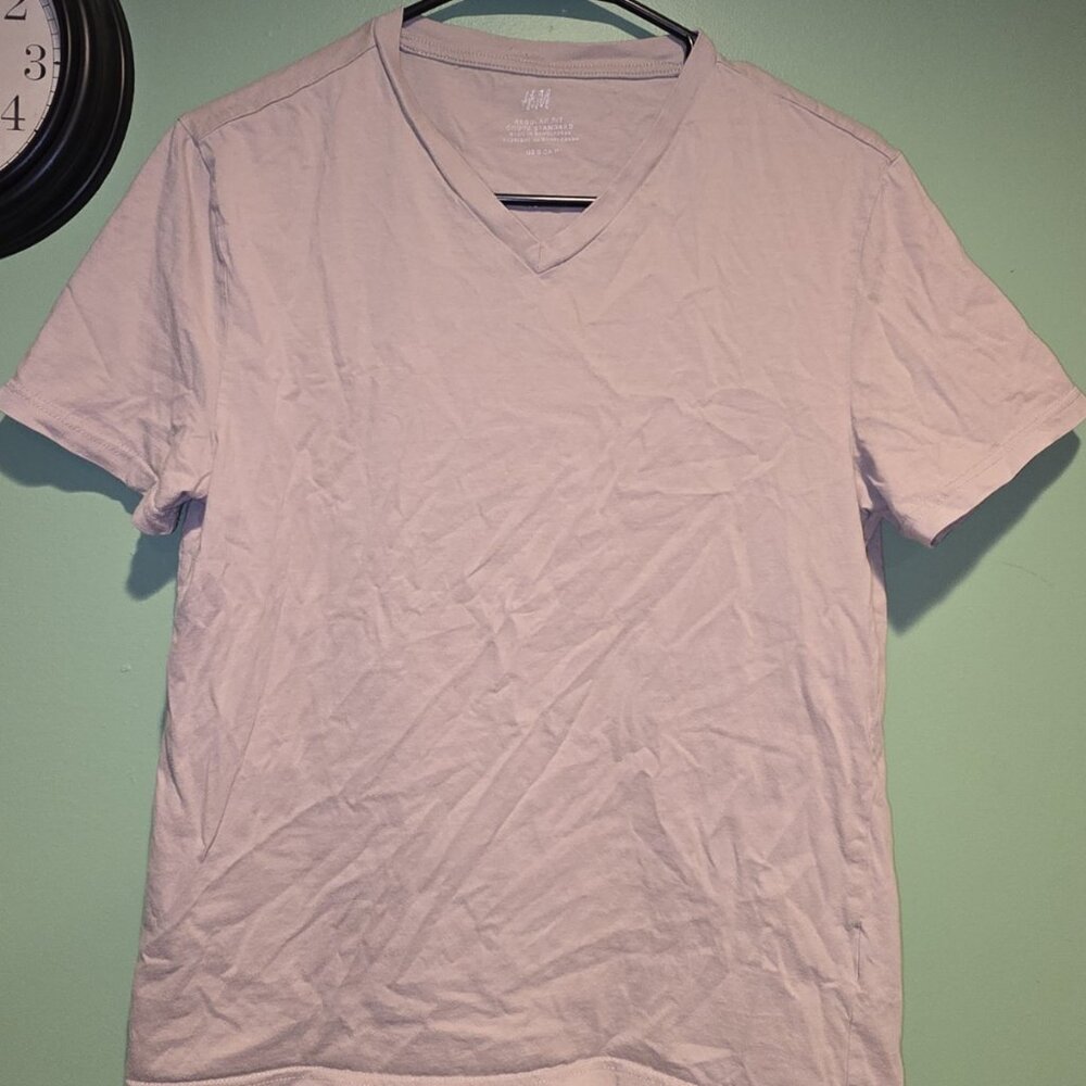 H&M Coupe Standard T-Shirt Men Tan Beige Regular Fit V-Neck Pullover Top Small